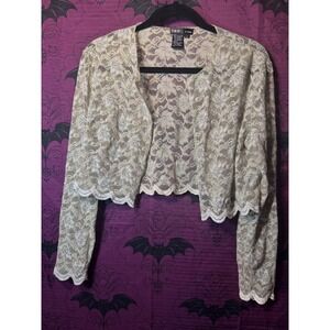 Y2K Fairy Core Rimini by Shaw Champagne‎ Lace Bolero Shrug Cropped Cardigan Sz 6